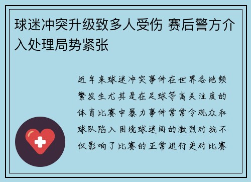 球迷冲突升级致多人受伤 赛后警方介入处理局势紧张